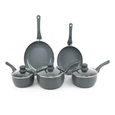 Grey Piece Ribbed Cookware Set Non Stick Pans Saucepans Cooking Pots