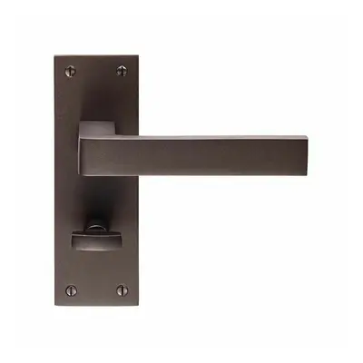 PAIR Straight Square Handle on Bathroom Backplate x 50mm Matt Bronze