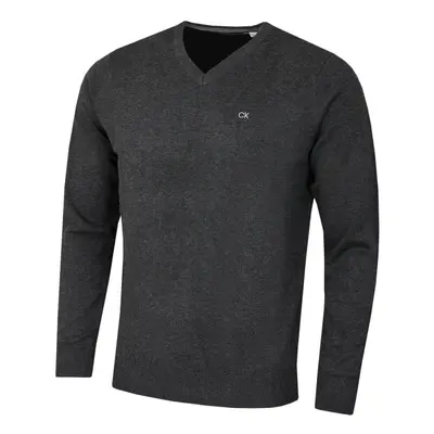 (XL, Charcoal) Calvin Klein Mens V-Neck Soft Cotton Easy Care Golf Sweater