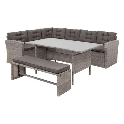 Garden Corner Sofa with Table Seater VITERBO Left Hand with Cushions PE Rattan Grey