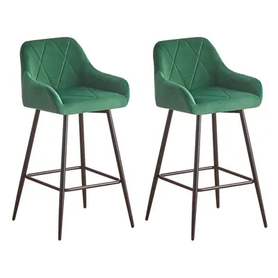 (2, green) 2x Bar Stools Velvet Dining Room Kitchen Breakfast