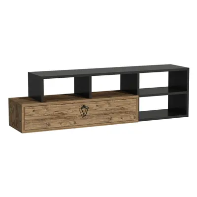 (Atlantic Pine & Black) Mercury Adjustable TV Stand with Storage Shelves