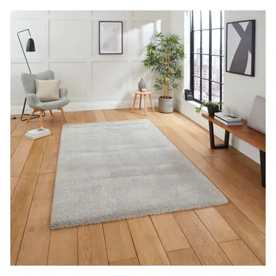 (Silver) Think Rugs Deluxe Shaggy Heavy Weight High Density Pile Rug