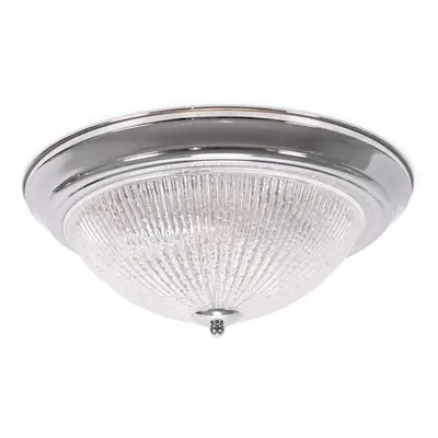 ValueLights Mossley Clear Ribbed Glass Chrome Flush Ceiling Light