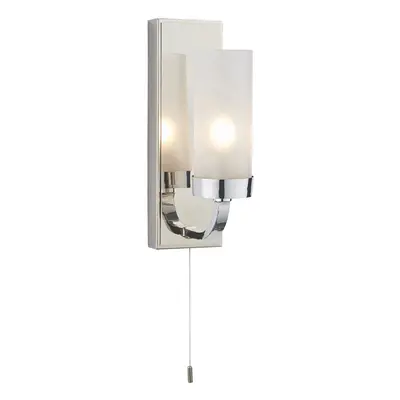 Polished Chrome Bathroom Wall Light & Frosted Glass Shade - Decorative Sconce