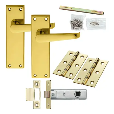 Door Handle & Latch Pack Brass Victorian Straight Lever Square Tall Backplate