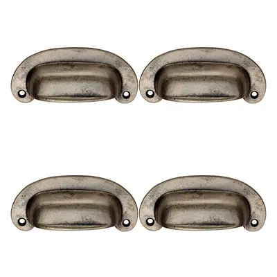 4x Oval Plate Cabinet Cup Handle x 44.5mm 87mm Fixing Centres Pewter