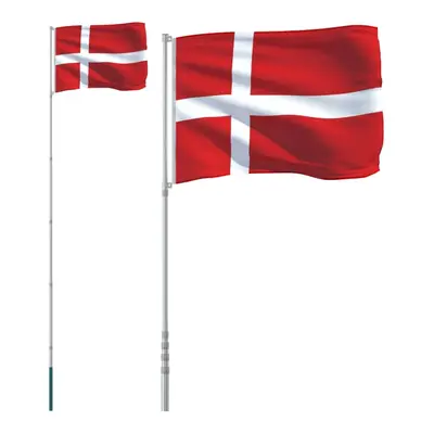 vidaXL Denmark Flag and Pole Flagpole Decoration Flag Pole Kit Flag Aluminium