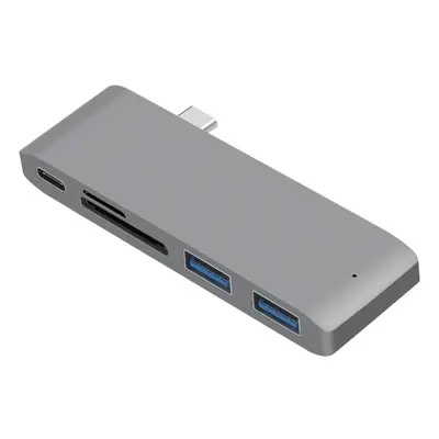 (Grey) 5-in-1 USB-C Docking Station Splitter MacBook HUB Converter Adapter With USB-C PD Power D