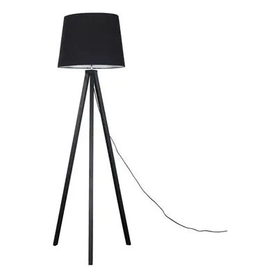 Modern Black Wood Tripod Design Floor Lamp with a Black Tapered Shade - Complete with a 6w LED G