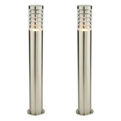 2 PACK Outdoor Garden Bollard Light 80cm Brushed Steel 9W Outside Lamp Post IP44