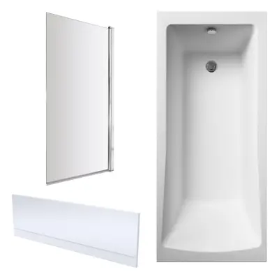 Square Single End Bath Tub, Front Panel and Screen - Chrome