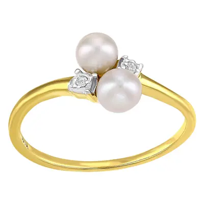 (P) Jewelco London 9ct Yellow Gold Diamond And Cultured Pearl Ring - PR1AXL2591YPRL