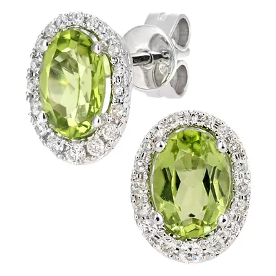 Jewelco London 9ct White Gold Round 20pts Diamond Oval 1.8ct Peridot Cluster Drop Earrings - DE1