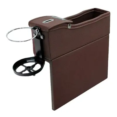 (Brown) Car Seat Gap Storage Box Multifunction Leather Car Water Cup