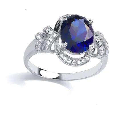 (P) Jewelco London Sterling Silver Sapphire-Blue CZ & Created Sapphire Ring Cocktail Ring - GVR8