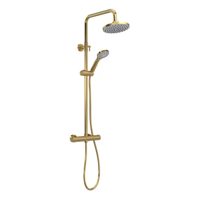 Round Thermostatic Shower Kit with Fixed Head & Adjustable Handset - Brushed Brass