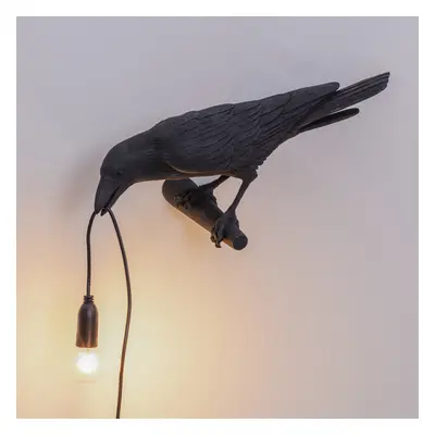 (Bird Sitting Black) Black/White Bird Table Lamps Resin Crow Desk Lamp Bedroom Wall Sconce Light