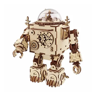 DIY Music Box Set Music Clockwork Wooden Robot Puzzle Assembly Music Box Christmas Gift for Kids