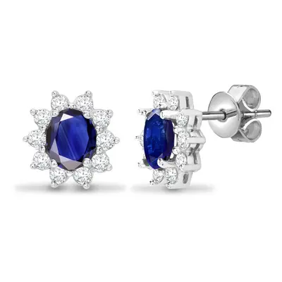 Jewelco London 18ct White Gold Cluster Set H I1 0.52ct Diamond and Oval Blue 1.5ct Sapphire Roya