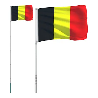 vidaXL Belgium Flag and Pole 5.55 m Aluminium Outdoor Garden Camper Flag Pole