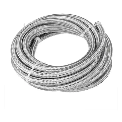 (Silver, AN6) 20FT Fuel Hose Oil Gas Line Nylon Stainless Steel Braided Silver Black