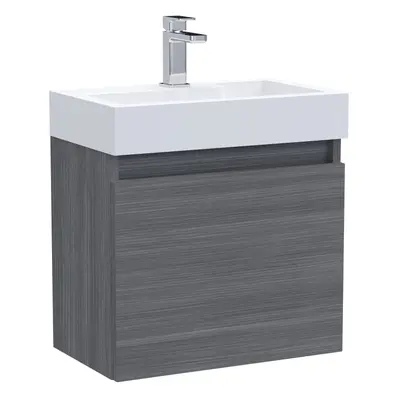 Wall Hung Vanity Basin Unit & Slimline Polymarble Basin - 500mm - Woodgrain Anthracite