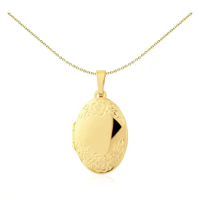 Jewelco London Ladies 9ct Yellow Gold Floral Motif Oval Locket Pendant - 24x16mm - LKNR02214