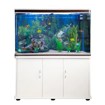 Aquarium Fish Tank & Cabinet with Complete Set Up White Tank & Gravel