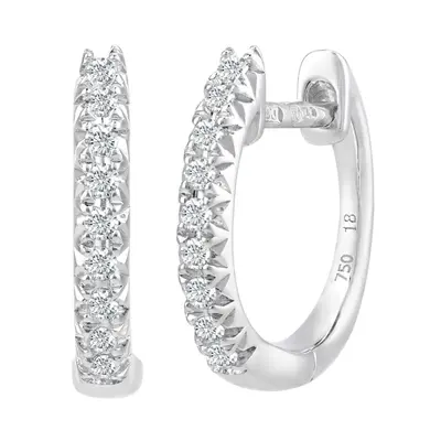 Jewelco London 18ct White Gold Round 15pts Diamond Eternity Huggie Hoop Earrings 2mm - DE1AXL408