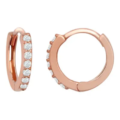 Jewelco London Ladies Solid 9ct Rose Gold Cubic Zirconia Stone Eternity Huggie Hoop Earrings, 10