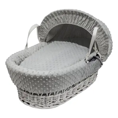 Grey Dimple White Wicker Moses Basket With Mattress And Padded Liner