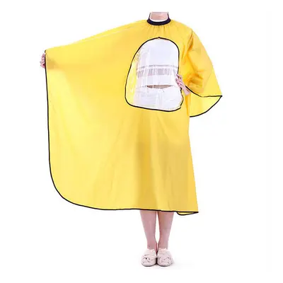 (Yellow) Hairdressing Robe Cloth Waterproof Barber Salon Cape Gown With Phone Window