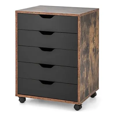 5 Drawer Chest Storage Dresser Floor Cabinet Organizer w/ Wheels Brown