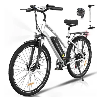 (Silver) COLORWAY Electric Bike for Adults, 28" Commute E bike with 36V 15Ah Removable Battery, 