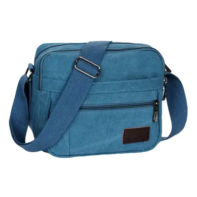 (Blue) Unisex Canvas Crossbody Bag Zipped Pocket Casual Travel Outdoor Small Shoulder Bag