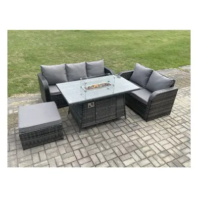 Fimous PE Wicker Outdoor Rattan Garden Furniture Set Propane Gas Fire Pit Table and Sofa set wit