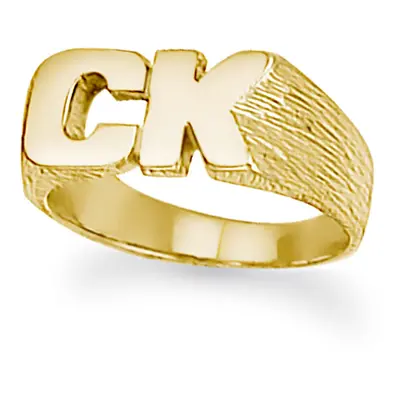 (T) Jewelco London Unisex Solid 9ct Yellow Gold Personalised Identity Barked Initial Ring