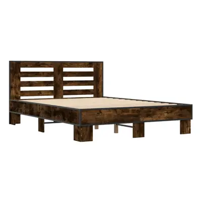 (smoked oak, x cm) vidaXL Bed Frame Home Bed Base Sonoma Oak 90x200 cm Engineered Wood and Metal