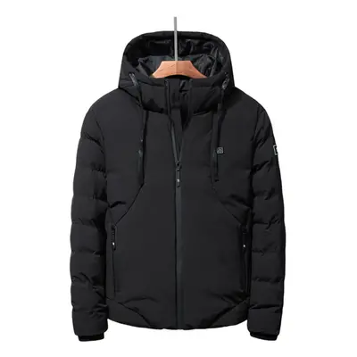 (Black, M) USB Electric Heating Hooded Coats Overcoat Men Heating Jacket Winter Outdoor Warm Ves