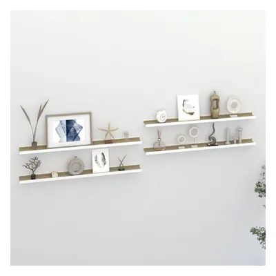 vidaXL 4x Wall Shelves White and Sonoma Oak 100x9x3 cm Hanging Display Racks