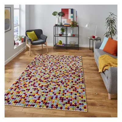 (150x230cm) Modern Prism PR429 Spot Wool Rugs in Multi Vibrant Soft Mats