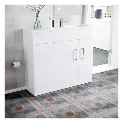 James 1000mm White Freestanding Slimline Vanity Cabinet & White Resin Basin