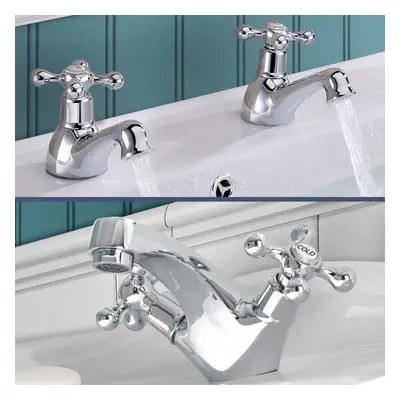 Stratford Traditional Basin Mono Mixer & Basin Twin Tap Chrome