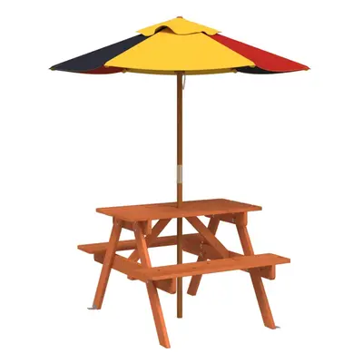 (dark brown and multicolour) vidaXL Picnic Table for Kids with Umbrella Water Play Table Solid W