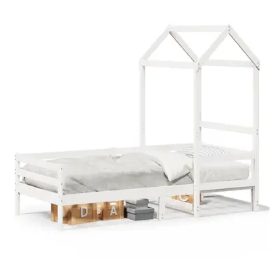 (white) vidaXL Day Bed with Roof Sofa Bed Daybed Guest Bed 90x200 cm Solid Wood Pine