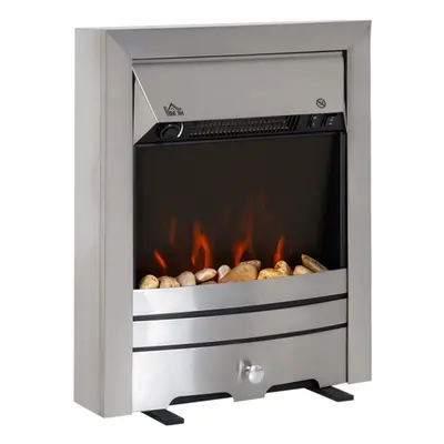 HOMCOM Electric Fireplace Stainless Steel 2KW Heater LED Fire Flame Silver