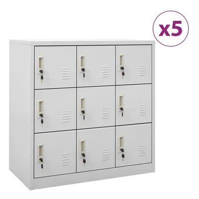 vidaXL 5x Locker Cabinets Light Grey Steel Office School Storage Side Cabinet