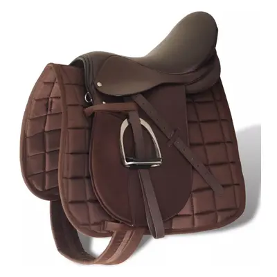 Horse Riding Saddle Set 17.5" Real Leather Brown cm