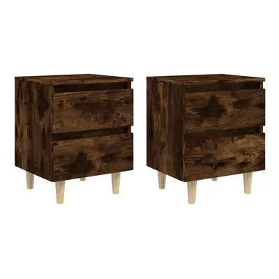 vidaXL 2x Solid Wood Bed Cabinets with Legs Smoked Oak Bedside Storage Cabinet